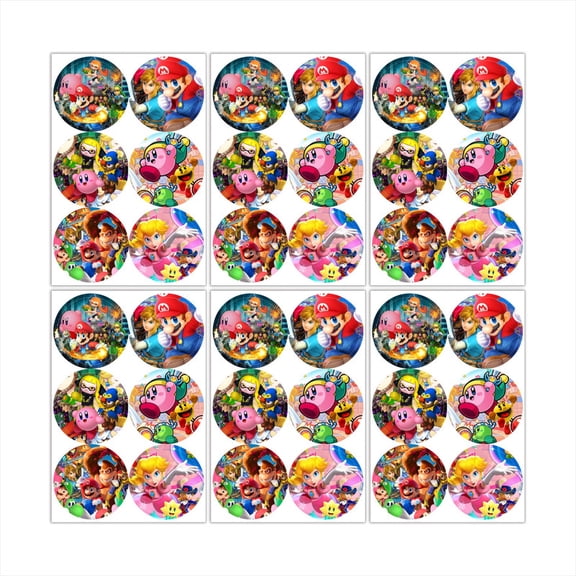 Super Smash Bros Stickers Party Favors Labels Birthday Thank You Themed Round Circle Baby Shower 60pcs