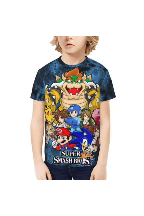 Super Smash Bros Ultimate Kids T-Shirt 3d Printed Graphic T-Shirts Boys And Girls Short Sleeve Shirts For Youth Kids Large