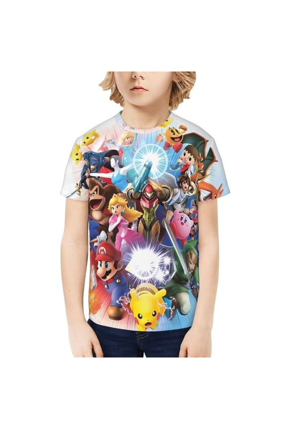 Super Smash Bros Ultimate Kids T-Shirt 3d Printed Graphic T-Shirts Boys And Girls Short Sleeve Shirts For Youth Kids Medium