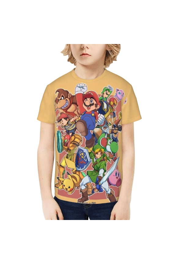 Super Smash Bros Ultimate Kids T-Shirt 3d Printed Graphic T-Shirts Boys And Girls Short Sleeve Shirts For Youth Kids Medium