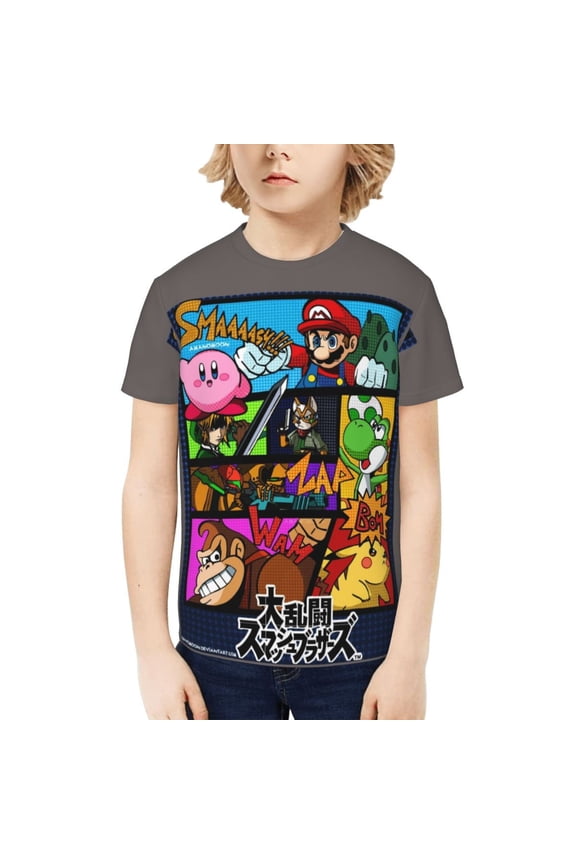 Super Smash Bros Ultimate Kids T-Shirt 3d Printed Graphic T-Shirts Boys And Girls Short Sleeve Shirts For Youth Kids Medium