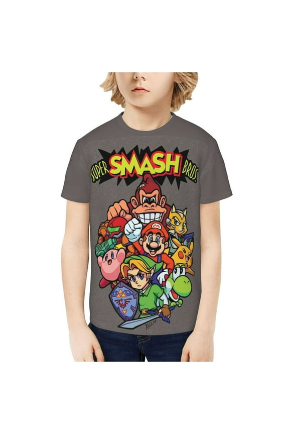 Super Smash Bros Ultimate Kids T-Shirt 3d Printed Graphic T-Shirts Boys And Girls Short Sleeve Shirts For Youth Kids X-Large