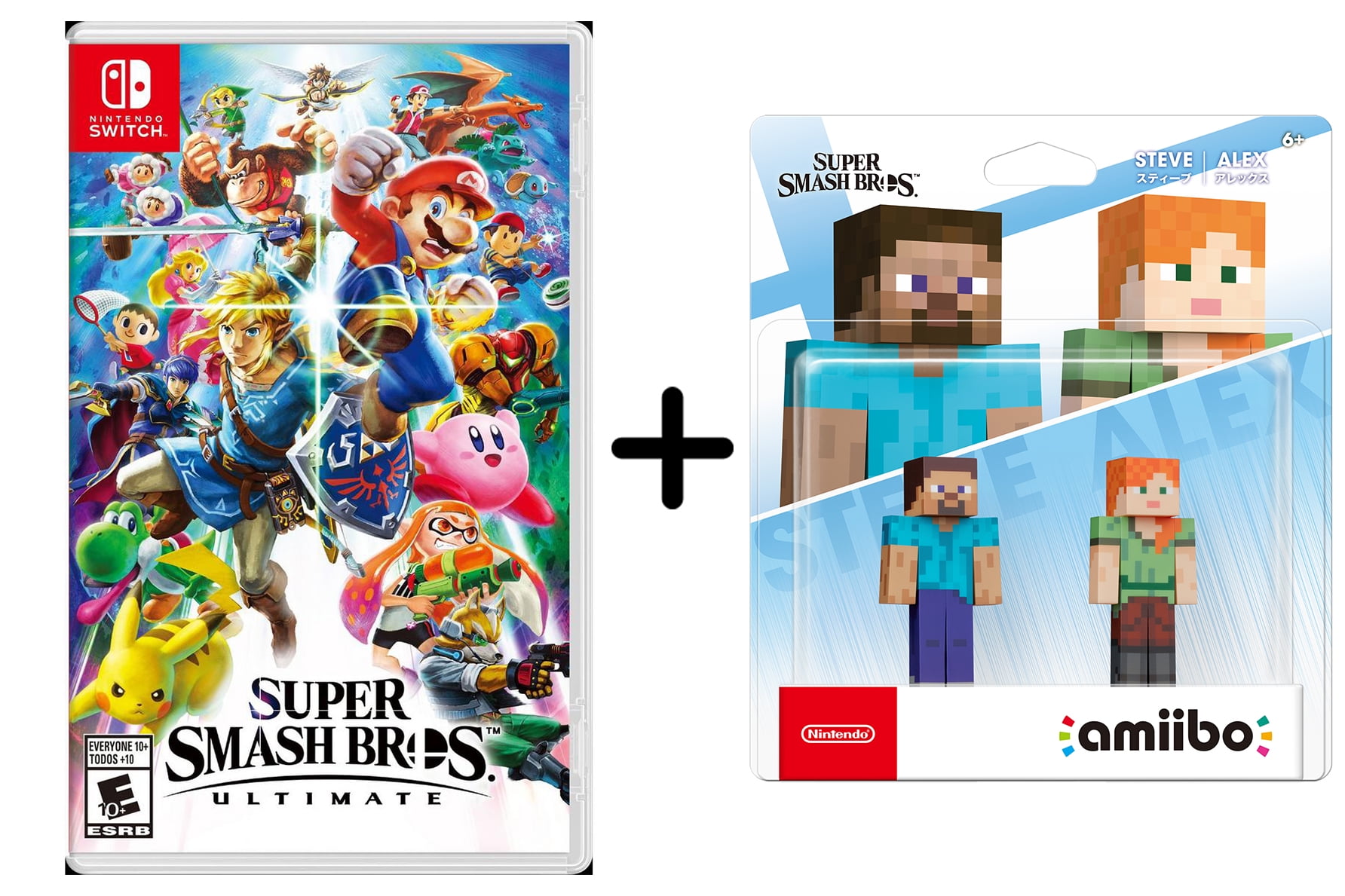 Super Smash Bros Ultimate + Steve/Alex Amiibo Figures
