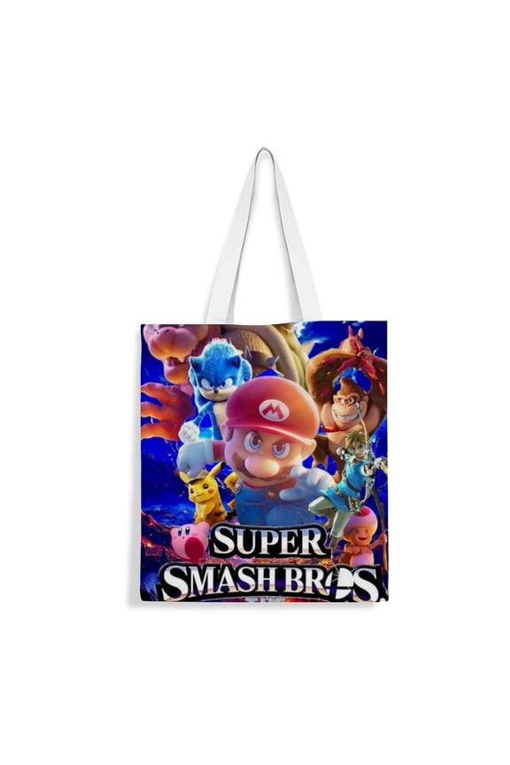 Super Smash Bros canvas Tote Bag handbag: Attractive tote for women, suitable for grocery and shopping use, featuring a reusable style with an inner zipper, size 13.8 x 15.8 inches (35x40cm).