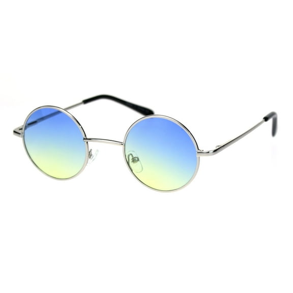 Super Snug Small Round Circle Lens Hippie Metal Rim Sunglasses Silver Blue Yellow