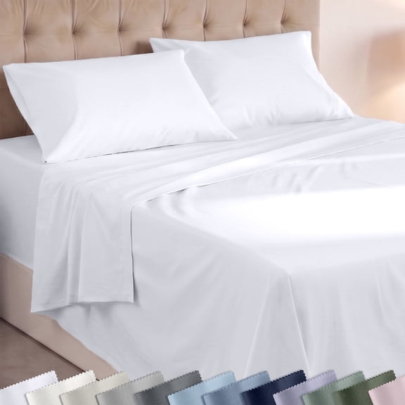 Soft 100% Cotton King Size Sheets Deep Pocket Set - Breathable & Lightweight, Suitable for Hot Sleepers, All Seasons, Minimal Wrinkles - White
