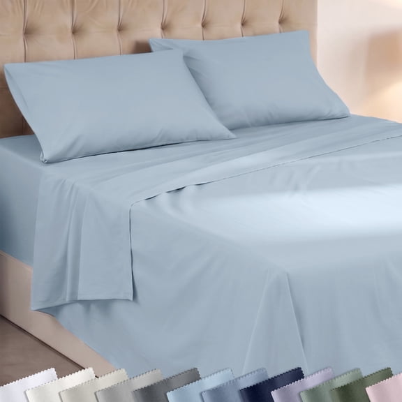 Soft 100% Cotton Sheets Queen Deep Pocket Set - Breathable & Lightweight, Suitable for Hot Sleepers, All Seasons,Minimal Wrinkles - Sky Blue