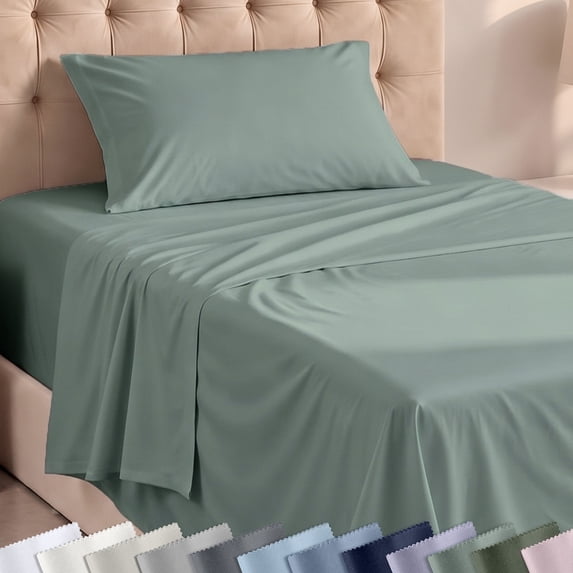 Soft 100% Cotton Twin Extra Long Sheet Set - Breathable & Lightweight, Suitable for Hot Sleepers, Minimal Wrinkles - Sage Green