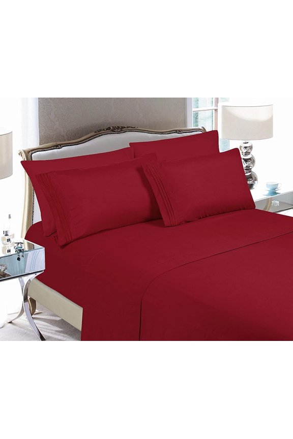 1500 Series 4-Piece Bed Sheet Set, Soft Deep Pocket Microfiber, Queen, Burgundy