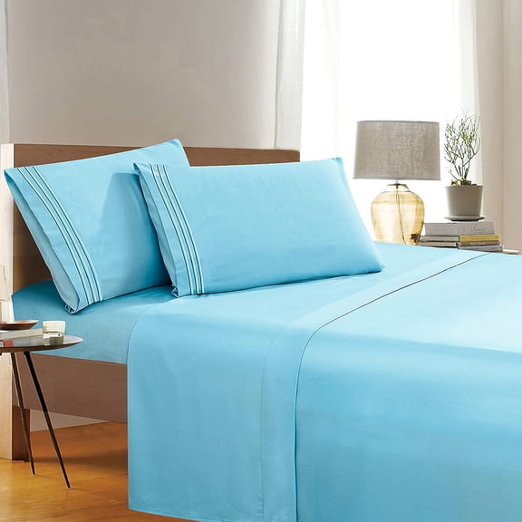 Elegant Comfort 4-Piece Sheet Set - Soft Microfiber, Deep Pocket, Full, Aqua Blue