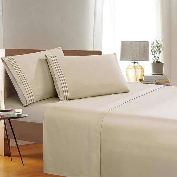 Elegant Comfort 4-Piece Sheet Set - Soft Microfiber, Deep Pocket, King, Cream