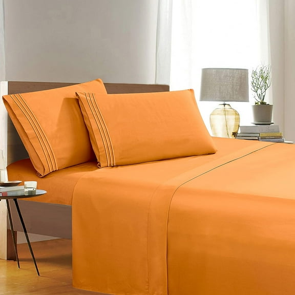 Super Soft 1500 Series Sheet Set - Deep Pocket, Wrinkle & Fade Resistant, King, Elite Orange