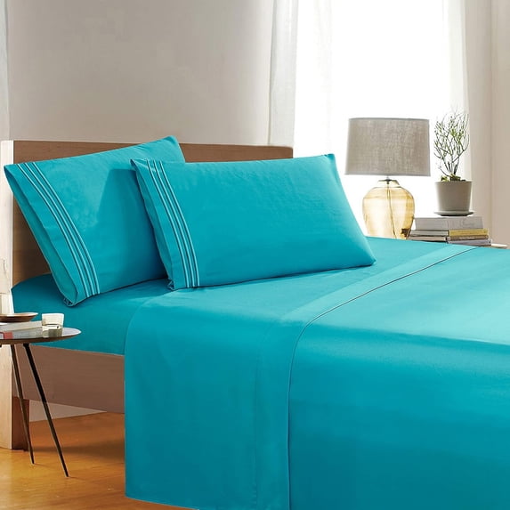 Elegant Comfort 4-Piece Sheet Set - Soft Microfiber, Deep Pocket, King, Turquoise