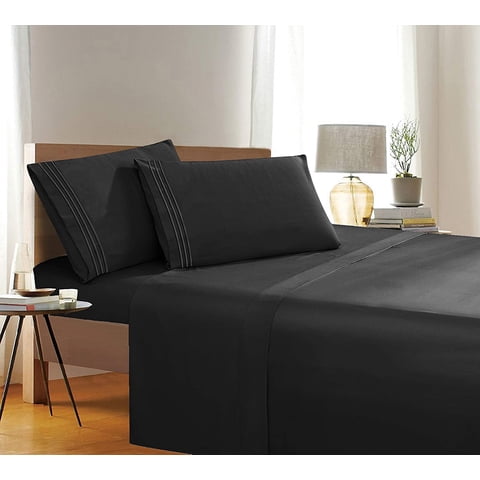 Elegant Comfort 1500 Series Queen Bed Sheet Set, Deep Pocket Cooling Sheets, Black