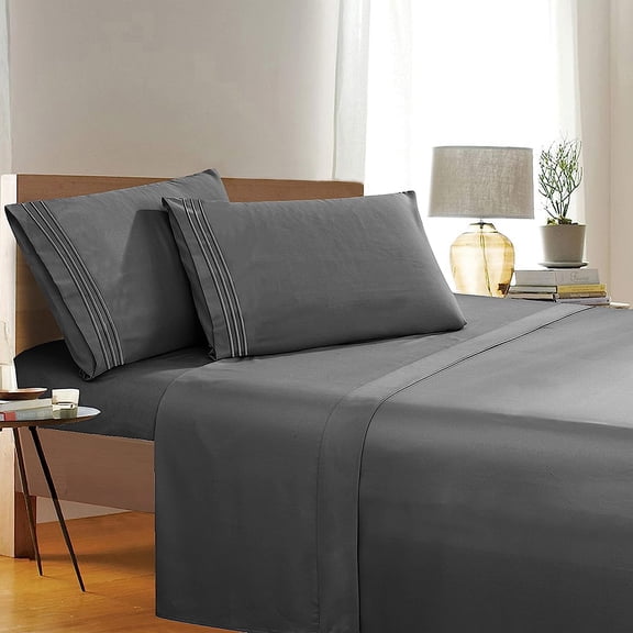 Super Soft 1500 Series Sheet Set - Deep Pocket, Wrinkle & Fade Resistant, Queen, Gray