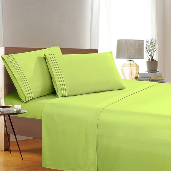 Elegant Comfort 1500 Series Queen Bed Sheet Set, Deep Pocket Cooling Sheets, Lime