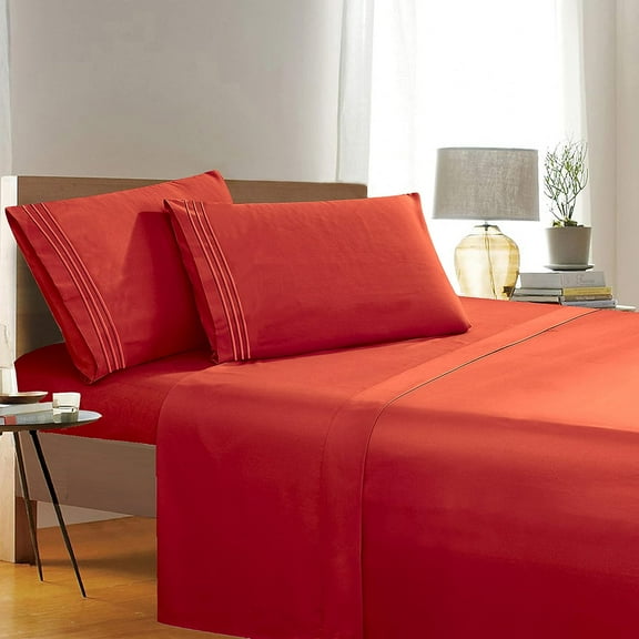Super Soft 1500 Series Sheet Set - Deep Pocket, Wrinkle & Fade Resistant, Queen, Rust