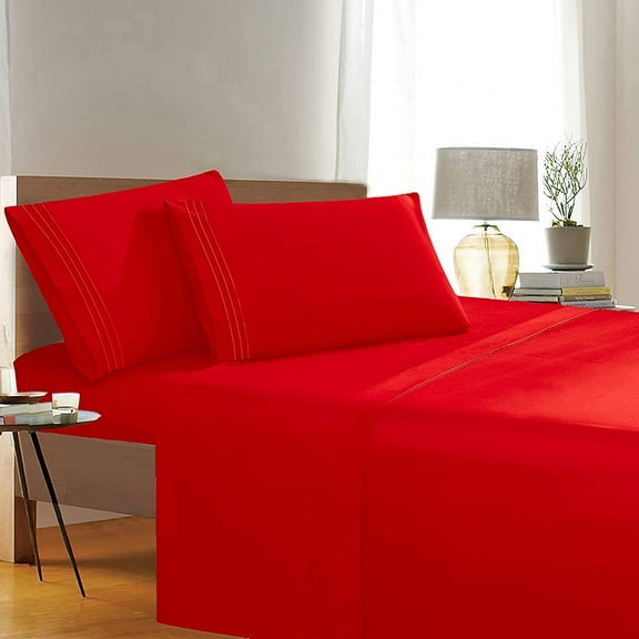 Super Soft 1500 Series Sheet Set - Deep Pocket, Wrinkle & Fade Resistant, Twin/Twin XL, Red
