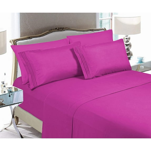 Elegant Comfort 4 Pieces Bed Sheet Set Soft 1500 Series Sheet set, Full, Hot Pink
