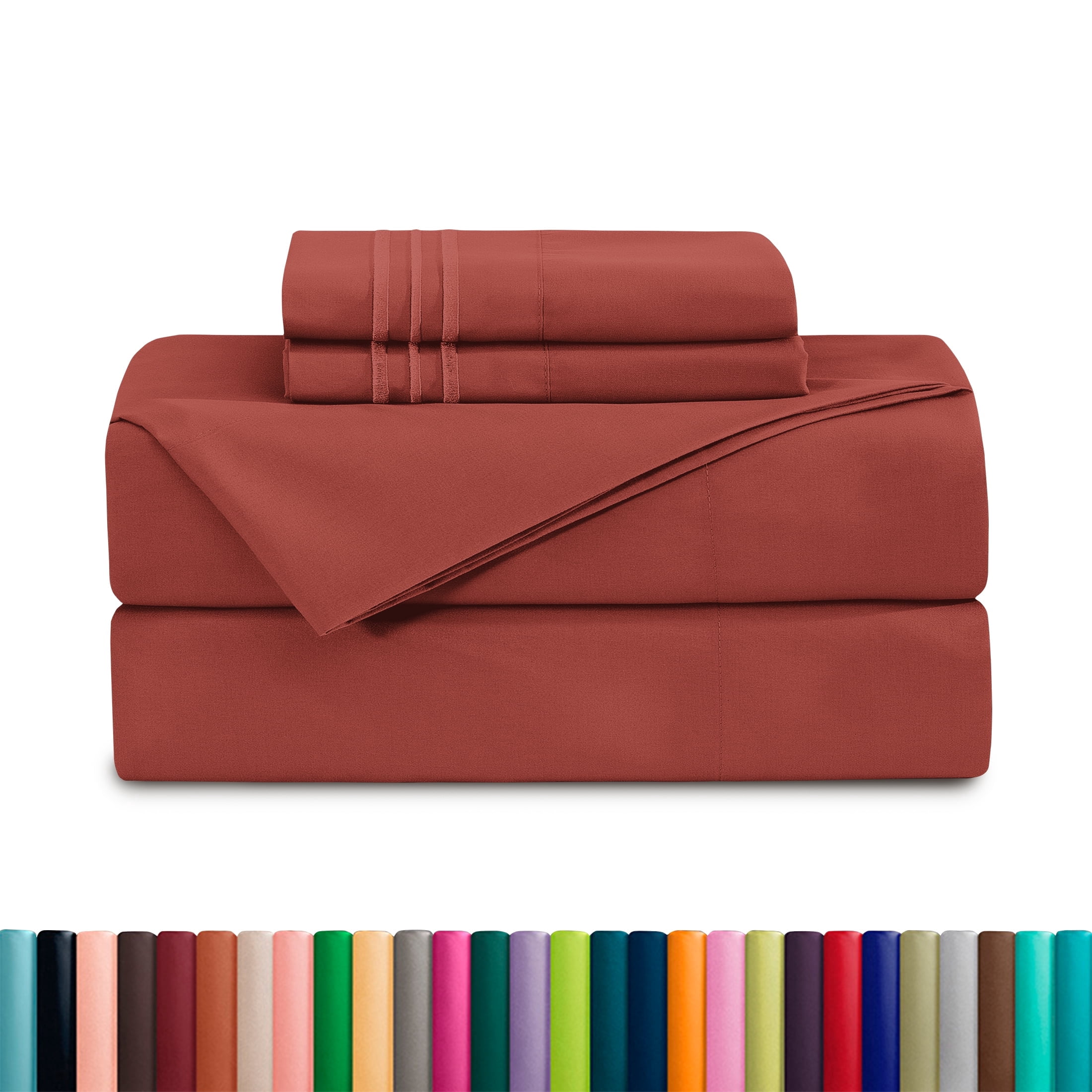 Elegant Comfort Deep Pocket Full Sheet Set, Deep Pocket Soft Microfiber Bed Sheets, Rust Red