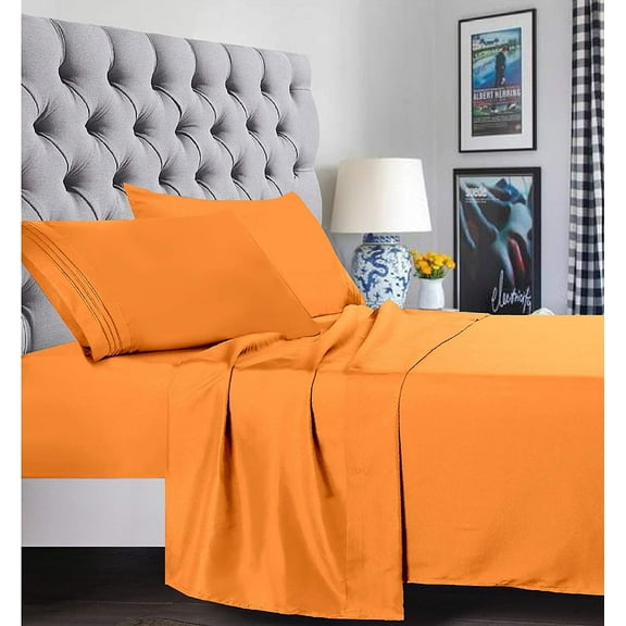 1500 Series Microfiber Bed Sheets 4-Piece Set, Deep Pocket, Twin/Twin XL Elite Orange