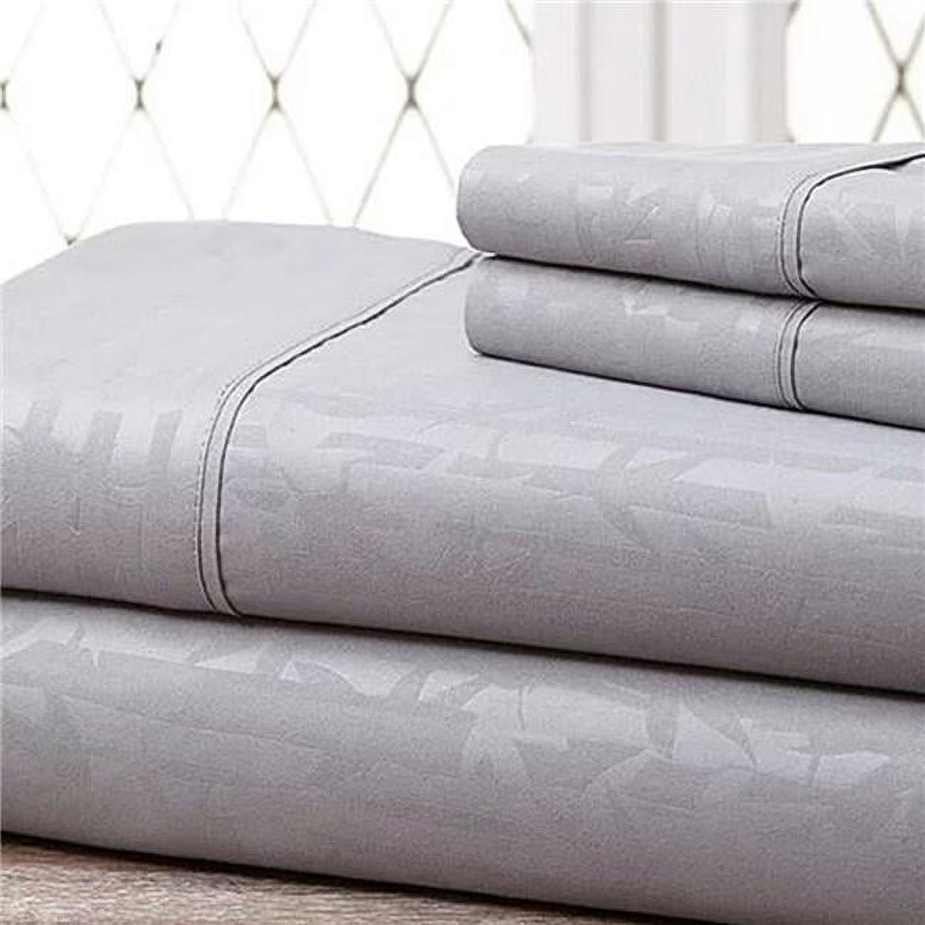 SuperSoft 1600 Series Bamboo Embossed Bed Sheet, Gray King, 4 Piece