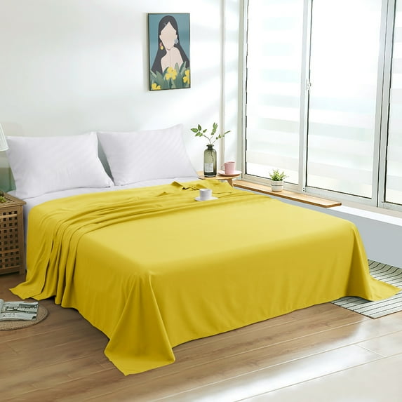 Super Soft 1800 Count Microfiber Flat Sheet, Durable and Anti-fading Bed Top Sheet with Hem, Full, 81 x 96 Inches, Yellow