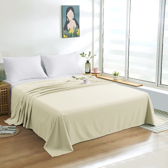 Super Soft 1800 Count Microfiber Flat Sheet, Durable and Anti-fading Bed Top Sheet with Hem, King, 102 x 105 Inches, Ivory