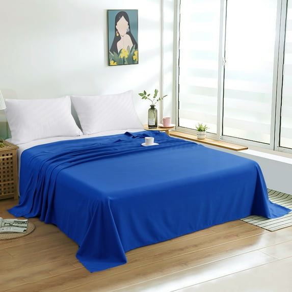 Super Soft 1800 Count Microfiber Flat Sheet, Durable and Anti-fading Bed Top Sheet with Hem, Queen, 102 x 90 Inches, Royal Blue