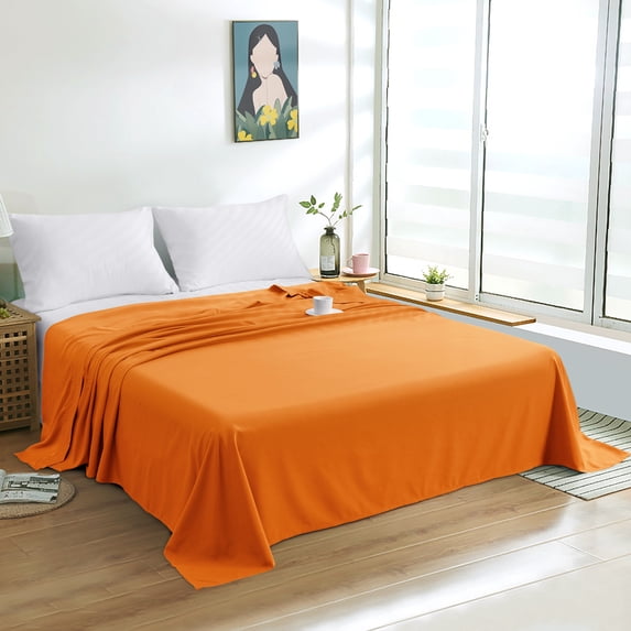 Super Soft 1800 Count Microfiber Flat Sheet, Durable and Anti-fading Bed Top Sheet with Hem, Twin Extra Long, 66 x 102 Inches, Orange
