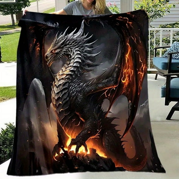 Super Soft 3D Black Dragon Printed Flannel Blanket Perfect for beds sofas offices and air conditioning comfort