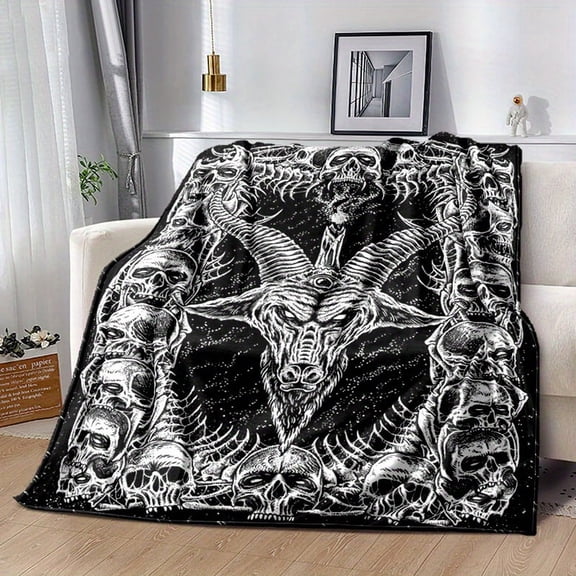 Super Soft 3D Devil'S Skull Pattern Blanket - Soft And Non-Shedding Flannel, Suitable for Beds, Sofas, Leisure Chairs | Hypoallergenic Water Absorption