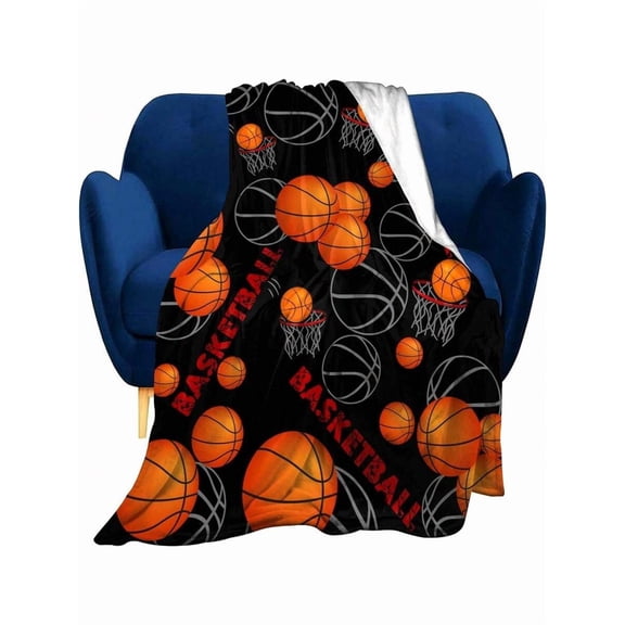 Super Soft 3D Printed Basketball Blanket, Lightweight Flannel Soccer Baseball Throw for Kids Adults, Cozy Fuzzy Sport Gift for Couch Bed Office Travel All Season