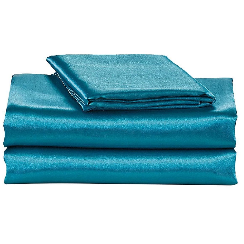 Super Soft 4PC Silky Satin Sheet Teal 14" Deep Pocket Set Queen Size ...