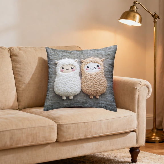 Super Soft Alpaca Print Pillow Cover 3D Embroidery Style Short Plush Cushion Case for Bedroom Living Room Decor(F)