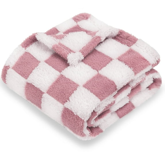 Super Soft Baby Blanket for Boys Girls Warm Cozy Reversible Checkerboard Toddlers Blanket, Fluffy Fuzzy Plush Lightweight Bed Blanket with Chessboard Grid Design 380GSM Plaid Red 30 x 40 Inch