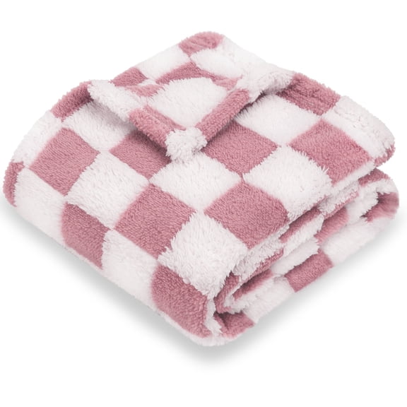 Super Soft Baby Blanket for Boys Girls Warm Cozy Reversible Checkerboard Toddlers Blanket, Fluffy Fuzzy Plush Lightweight Bed Blanket with Chessboard Grid Design 380GSM Plaid Red 30 x 40 Inch