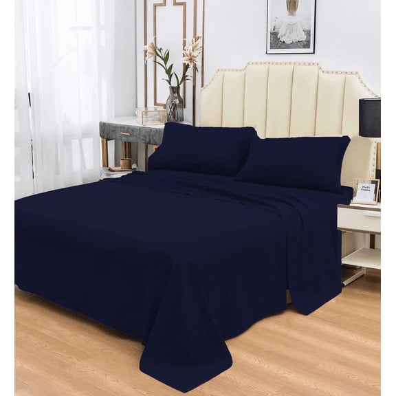 Super Soft Bamboo Bed Sheet Sets, 1800 Thread Count, Hypoallergenic and Machine-Washable, Navy 4 Piece Set