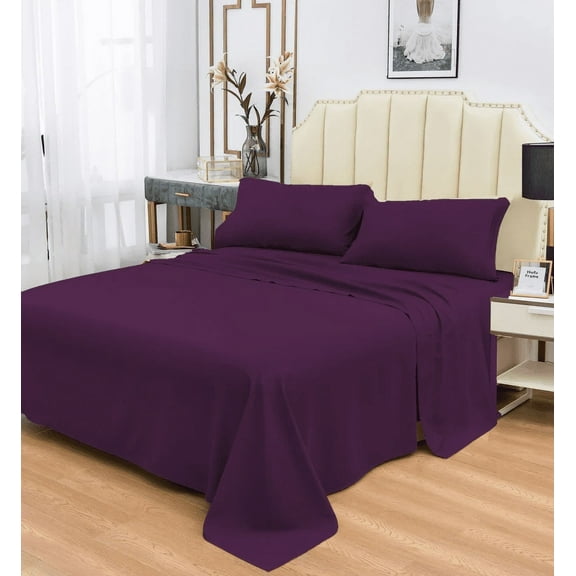 Super Soft Bamboo Bed Sheet Sets, 1800 Thread Count, Hypoallergenic and Machine-Washable, Purple 4 Piece Set