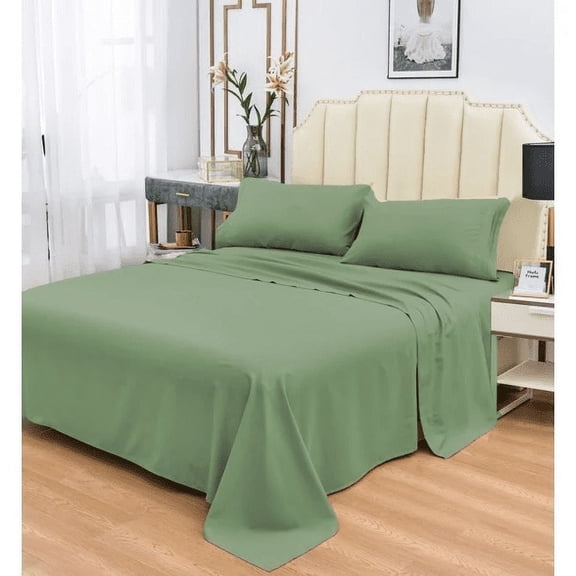 Super Soft Bamboo Bed Sheet Sets, 1800 Thread Count, Hypoallergenic and Machine-Washable, Sage Green 5 Piece Set