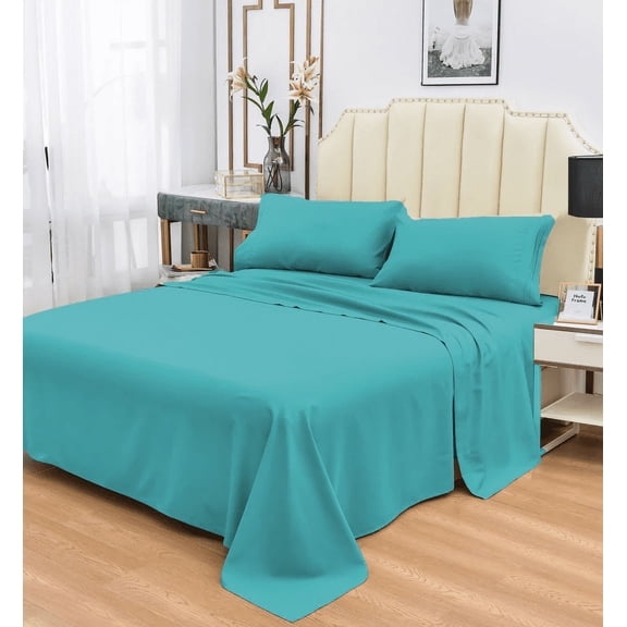 Super Soft Bamboo Bed Sheet Sets, 1800 Thread Count, Hypoallergenic and Machine-Washable, Teal Color 4 Piece Set