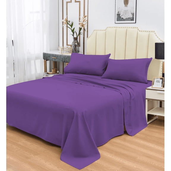 Super Soft Bamboo Bed Sheet Sets, 1800 Thread Count, Hypoallergenic and Machine-Washable, Violet Color 4 Piece Set