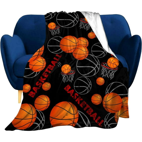 Super Soft Basketball Blanket Lightweight Cozy 3D Printed Flannel Soccer Baseball Throw Blankets for Sport Fans Kids Adults Gifts 80"X60"