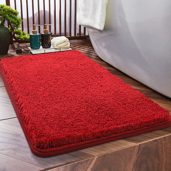 Super Soft Bathroom Rug, Bath Mat Absorbent Water High Plush Non Slip Quick Dry Machine Washable Bath Mats for Bathroom Floor, Bathtub and Shower 15.75x23.62in Red