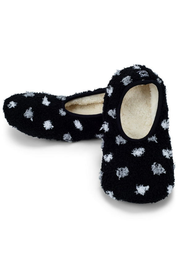 Super Soft Black and White Polka Dots Large (9.5-11) Slip Resistant Women's Slippers