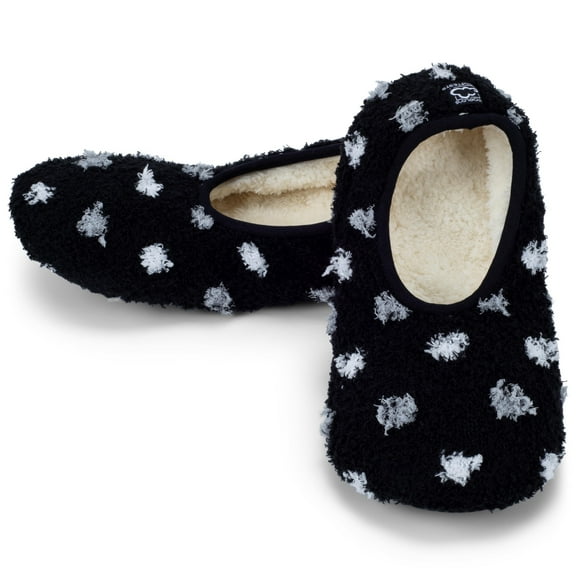 Super Soft Black and White Polka Dots Small (5.5-7) Slip Resistant Women's Slippers