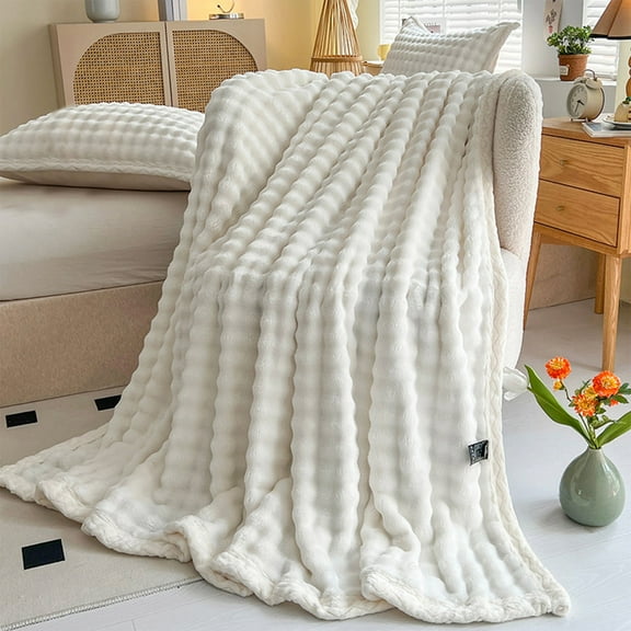 Super Soft Blanket Brown Premium Silky Flannel Wool 3D Ribbed Jacquard Lightweight Bed Blanket for All Seasons(Brown Ribbed, Cover Blanket)