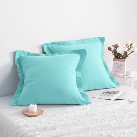 Super Soft Brushed Microfiber Euro Pillow Shams Set of 2, Machine Washable Square Pillow Cases, 26 x 26 inches, Aqua Blue
