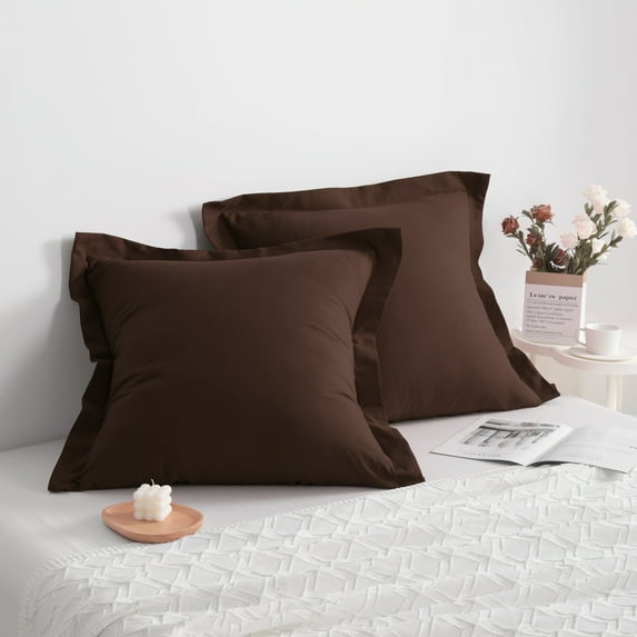Super Soft Brushed Microfiber Euro Pillow Shams Set of 2, Machine Washable Square Pillow Cases, 26 x 26 inches, Chocolate