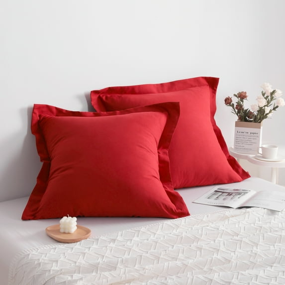 Super Soft Brushed Microfiber Euro Pillow Shams Set of 2, Machine Washable Square Pillow Cases, 26 x 26 inches, Red